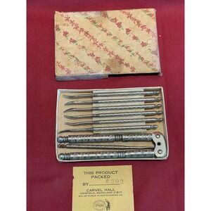 Vintage Carvel Hall Nutcracker and 6 Picks Set Briddell Towle Silver Shell Box